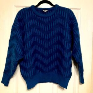 Vintage 100% wool Demeter Men’s pullover crew neck blue zigzag knit sweater S